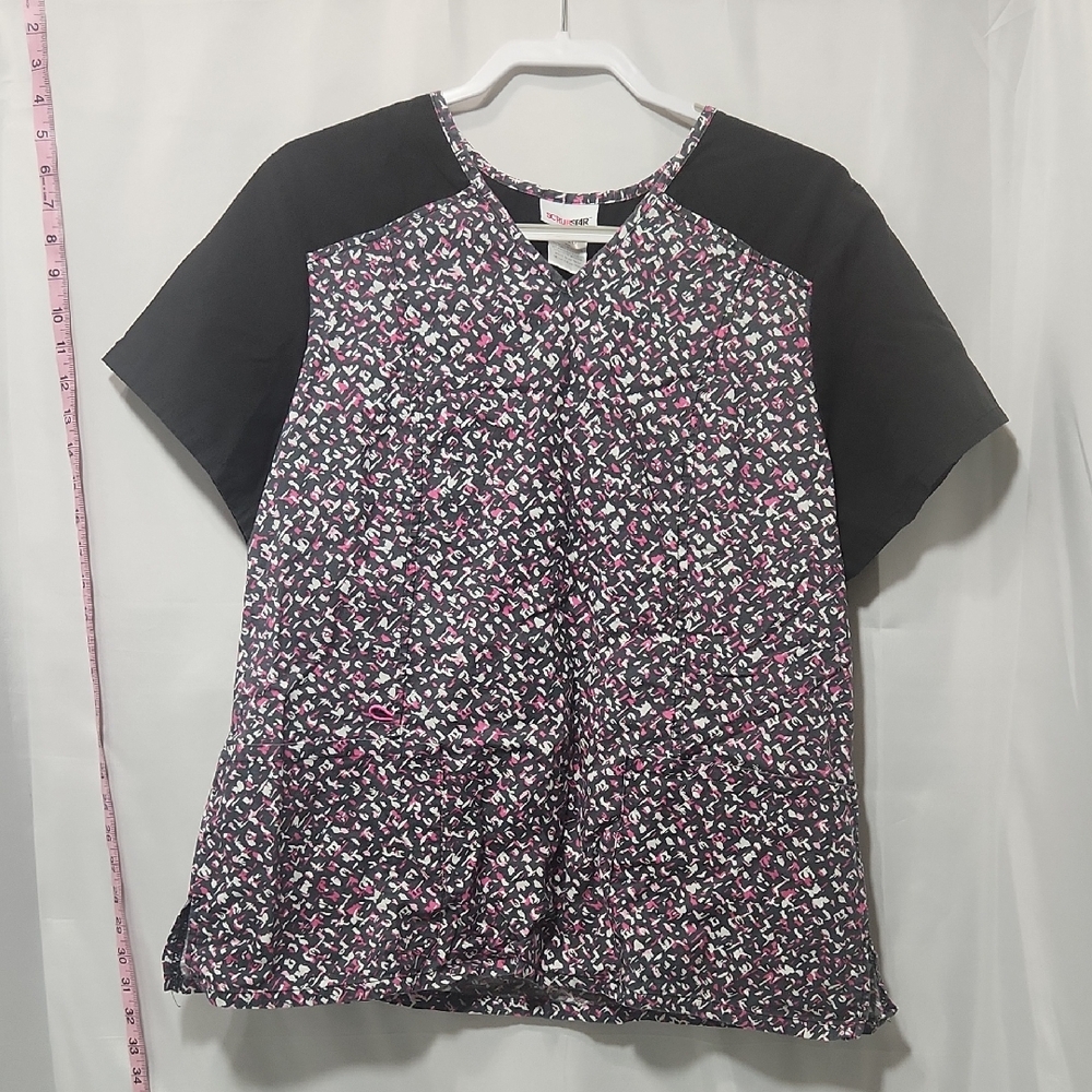 Scrubstar Women's Top - Black and Pink Pattern